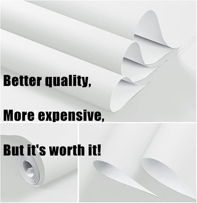 Dimoon 394''x23.6'' White Thicken Peel and Stick Wallpaper Contact Paper Modern Self Adhesive Wall Paper Removable Renter Friendly Textured Solid Color Shelf Vinyl Roll (394''x23.6'',White Thicken)-VerdiqueGarden