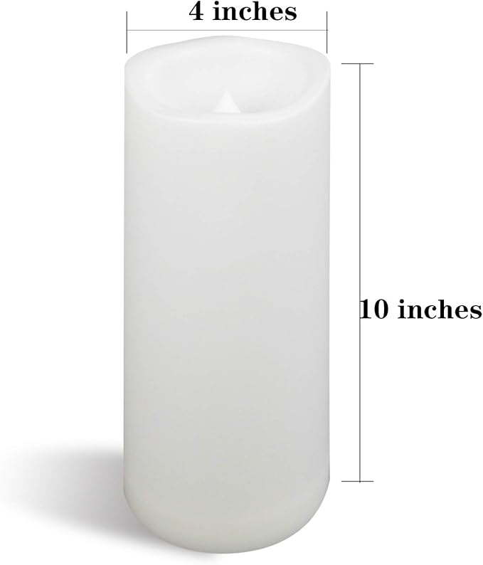 CANDLE CHOICE Waterproof Outdoor Battery Operated Flameless Candle Remote Timer Large Tall White Plastic Realistic Flickering Electric LED Pillar Lantern Garden Wedding Christmas Decorations 4”Dx10”H-VerdiqueGarden