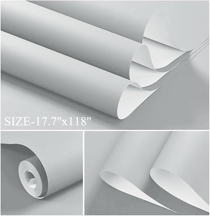 Dimoon 78.7''x17.7'' Grey Peel and Stick Wallpaper Contact Paper Modern Self Adhesive Wall Paper Removable Renter Friendly Textured Solid Color Shelf Cabinet Vinyl Roll (78.7''x17.7'',Silver Grey)-VerdiqueGarden