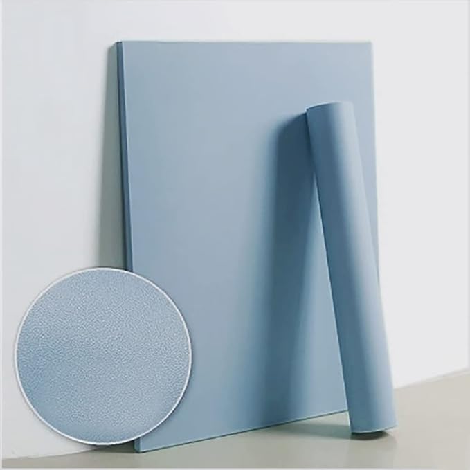Dimoon 118''x17.7'' Blue Peel and Stick Wallpaper Contact Paper Modern Self Adhesive Wall Paper Removable Renter Friendly Textured Solid Color Shelf Cabinet Vinyl Roll (118''x17.7'',Light Grey Blue)-VerdiqueGarden