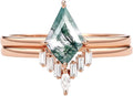 Natural Moss Agate Bridal Ring Set for Women 1CT Kite-cut Moss Agate Engagement Ring Set 925 Sterling Silver 10K 14K 18K Gold Classic Wedding Ring Set