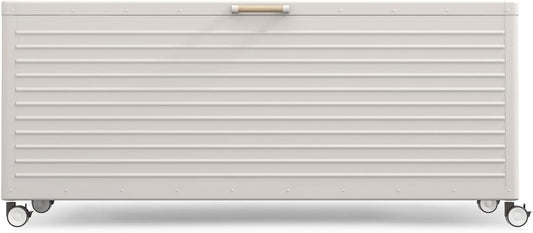 281 Gallon Large Outdoor Metal Deck Box with Wheels, Storage Box with Lid for Patio Furniture, Garden Tools, Outdoor Cushion, Latte-VerdiqueGarden