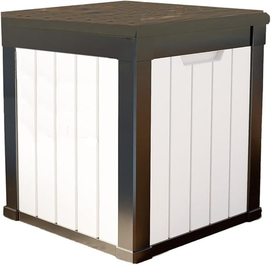 48 Gallon Outdoor Storage Box, Waterproof Resin Deck Box for Patio, Pool, and Garden, Lockable Bin for Cushions, Tools, and Accessories, UV-Resistant, White-VerdiqueGarden