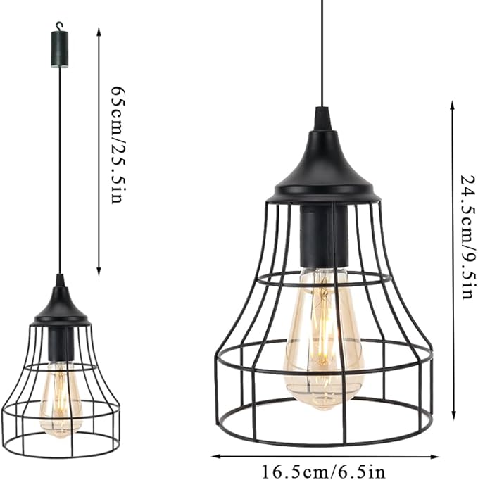JHY DESIGN Hanging Lamp Black Battery Powered Decorative Pendant Lamp Metal Cage Battery Lamp with 6 Hours Timer for Bar Bedroom Garden Parties Patio Indoor Outdoor Living Room(Geometry)-VerdiqueGarden