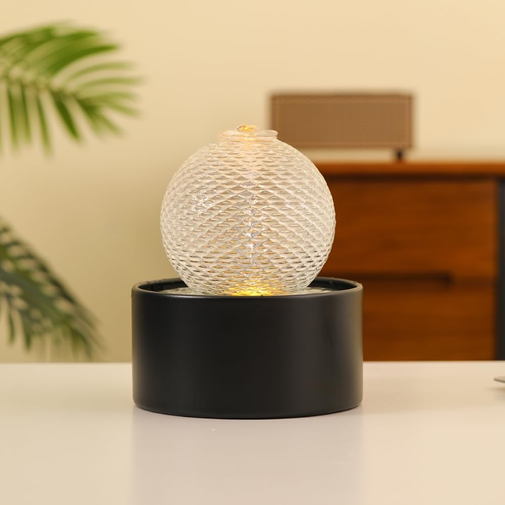 Generic Indoor Water Feature Tabletop Ceramic Fountain Home Kitchen Office Decoration Modern Design Style (Black)-VerdiqueGarden