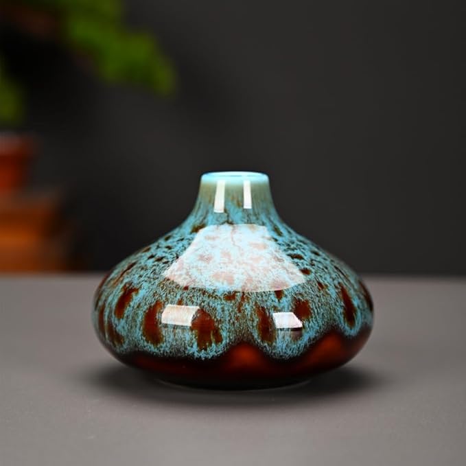 Ceramic Bud Vase Set, Fambe Blue Glazed Finish, Decorative Flower Vases (Blue-Set of 6)-VerdiqueGarden