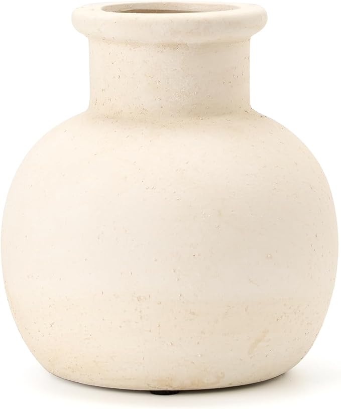 SIDUCAL Ceramic Rustic Farmhouse Vase | 6 Inch Pottery Decorative Boho Flower Vase for Home Decor, Table, Living Room, Bathroom Decoration, Shelf Decor, Mantel, Wedding, White-VerdiqueGarden