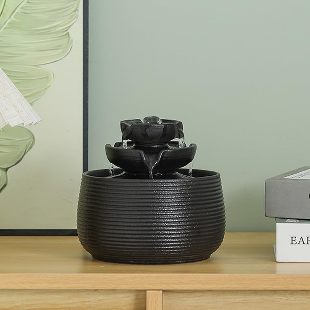 Outdoor and Indoor Water Feature Fountain Waterfall Tabletop Desktop mini Ceramic Garden Fountain (Black A172)-VerdiqueGarden