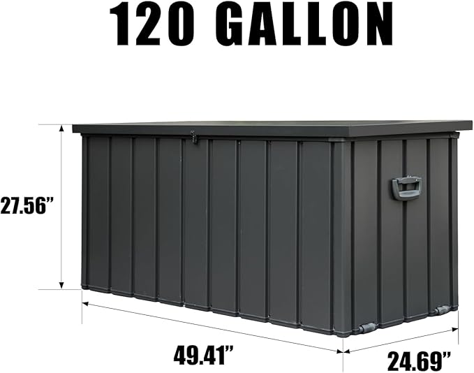 Domi Outdoor Storage Deck Box 120 Gallon, Waterproof Lockable Steel Outdoor Storage Container for Outside Cushions, Garden Tools and Pools Equipment, Gray-VerdiqueGarden