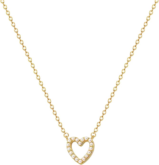 Zeffy Cute Heart Necklace 18k Gold/Silver Plated Tiny Heart Pendant Choker Necklaces Gold Love Heart Chain Necklace for Women Dainty Gold Jewelry Valentines Day Gifts for Women Girls Teen Girls