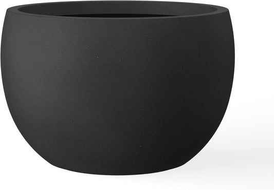Kante 15.7" Dia Round Concrete Planter, Outdoor/Indoor Large Bowl Plant Pots with Drainage Hole and Rubber Plug for Garden Patio Balcony Home, Black-VerdiqueGarden