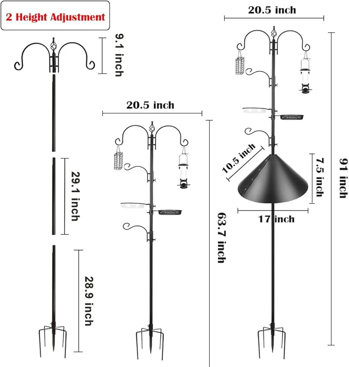 Deluxe Bird Feeding Station Kit - Wild Bird Feeder Hanging Pole With Multi Feeder, Suet Cage, Planter Hanger, and Squirrel Guard Baffle for Attracting Birds-VerdiqueGarden