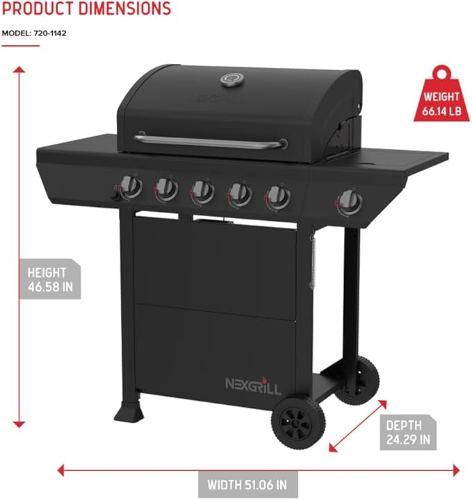 Nexgrill 5-Burner Gas Grill with Side Burner, 67,000 BTUs, 618 SQ. In. Cooking Area, Propane BBQ Grill with Stainless Steel Panel for Outdoor Cooking, Patios, and More - 720-1142-VerdiqueGarden
