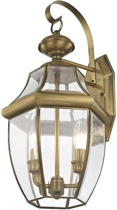 Livex Lighting 2251-07 Monterey 2 Light Outdoor Bronze Finish Solid Brass Wall Lantern with Clear Beveled Glass, 20.25" x 10.5" x 20.25"-VerdiqueGarden