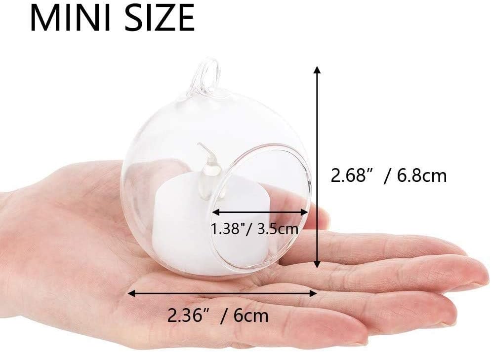 Sziqiqi Hanging Glass Globes Orbs Tea Light Candle Holders with Flameless LED Tealight for Wedding Ornaments, Wedding Birthday Christmas Party Centerpiece Accessory 2.36inch 30pcs +6 Extra-VerdiqueGarden