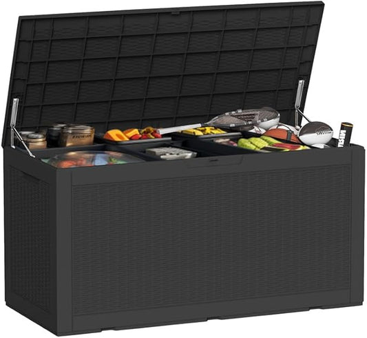 100 Gallon Outdoor Storage Box – Waterproof Deck Box for Garden, Patio & Backyard,Black-VerdiqueGarden