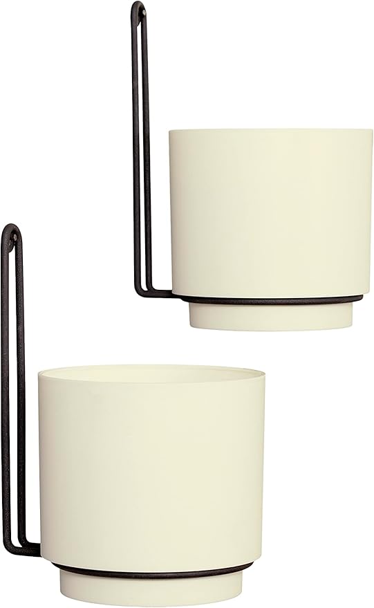 Wall Mounted Hanging Planter Vase & Geometric Wall Decor Polypropylene Container - Dia.5.91" - Sylinder Shape, White, Set of 2-VerdiqueGarden