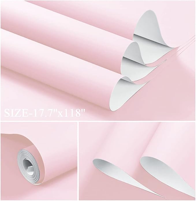 Dimoon 236''x17.7'' Pink Peel and Stick Wallpaper Contact Paper Modern Self Adhesive Wall Paper Removable Renter Friendly Textured Solid Color Shelf Cabinet Vinyl Roll (236''x17.7'',Light Pink)-VerdiqueGarden