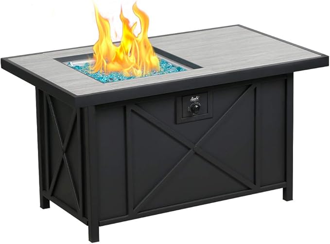 BALI OUTDOORS 42 inch 50,000 BTU Rectangular Propane Gas Fire Pit Table with Fire Glass and Table Lid, Fire Pits Outdoor for Garden, Patio, Backyard-VerdiqueGarden