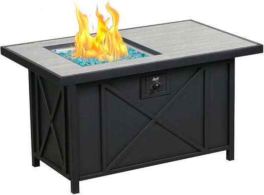 BALI OUTDOORS 42 inch 50,000 BTU Rectangular Propane Gas Fire Pit Table with Fire Glass and Table Lid, Fire Pits Outdoor for Garden, Patio, Backyard-VerdiqueGarden