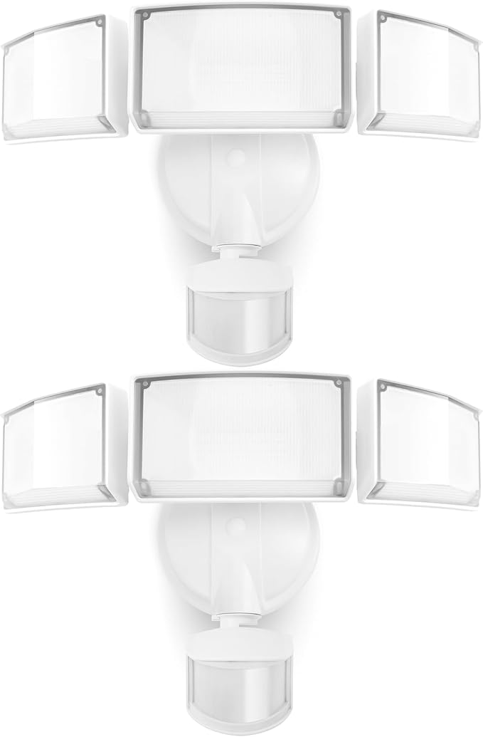 LUTEC 2 Pack 72W 7500LM LED Security Lights Motion Sensor Light Outdoor, 5000K Daylight, IP65 Waterproof, Dusk to Dawn, 3-Head Motion Detected Flood Light for Garage, Yard, Porch(White)-VerdiqueGarden