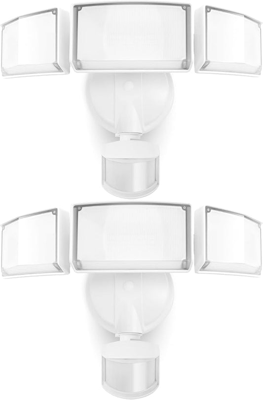 LUTEC 2 Pack 72W 7500LM LED Security Lights Motion Sensor Light Outdoor, 5000K Daylight, IP65 Waterproof, Dusk to Dawn, 3-Head Motion Detected Flood Light for Garage, Yard, Porch(White)-VerdiqueGarden