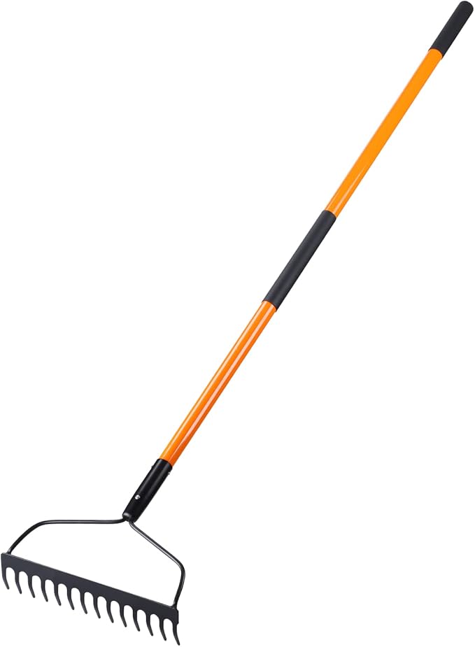 Garden Rake for Gardening, Heavy Duty Garden Rake for Lawns, 14 Tines Bow Rake with Fiberglass Handle, 58 Inches-VerdiqueGarden