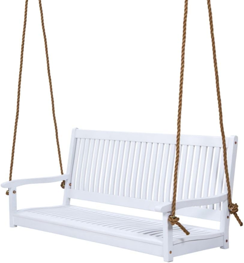 East Green Hayden 4 Foot White Porch Swing - Outdoor Bench Swing Crafted from Naturally Weather-Resistant Acacia Wood-VerdiqueGarden
