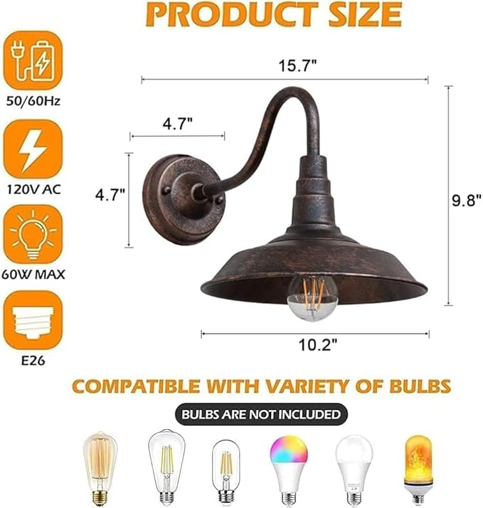 4-Pack Outdoor Gooseneck Barn Light 10" Retro Exterior Wall Light Iron Art Dome Farmhouse Wall Sconces Anti-Rust Waterproof Outdoor Light for House Porch Garage Entryway-VerdiqueGarden