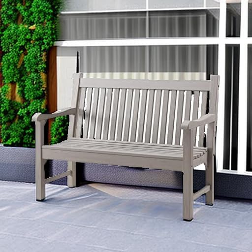 Psilvam Garden Bench, 2-Person Poly Lumber Patio Bench, All-Weather Outdoor Bench That Never Rot and Fade, Memorial Bench, Suit for Garden, Porch and Park(Grey)-VerdiqueGarden