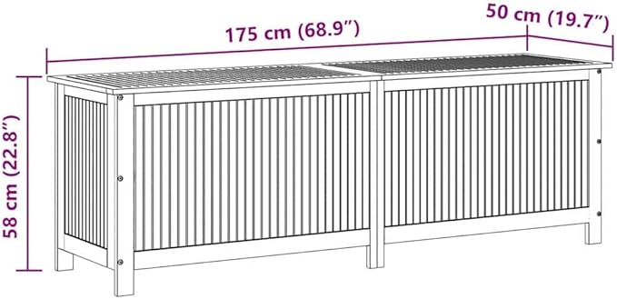 vidaXL Outdoor Storage Box, [Load Capacity Gallon] Deck Box with Gas-Lift Lid, Storage Chest with Water-Resistant Zippered Bag Inside, 68.9''x19.7''x22.8'', Solid Acacia Wood-VerdiqueGarden