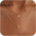 Layered Initial Necklaces for Women, 14k Gold Plated Letter Necklace Set Dainty Gold Initial Necklace Stack Cute Layering Choker Necklaces for Women Trendy Fashion Jewelry