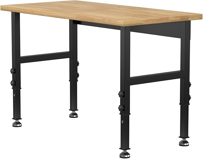 48" Adjustable Workbench,Heavy-Duty Work Table,3000 LBS Load Capacity Hardwood Workstation with Fixed feet,for Workshop, Garage-VerdiqueGarden