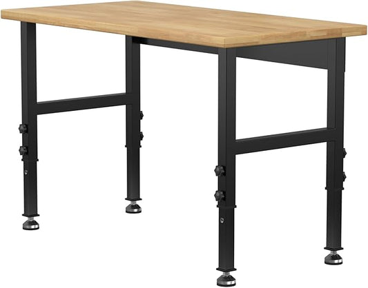 48" Adjustable Workbench,Heavy-Duty Work Table,3000 LBS Load Capacity Hardwood Workstation with Fixed feet,for Workshop, Garage-VerdiqueGarden