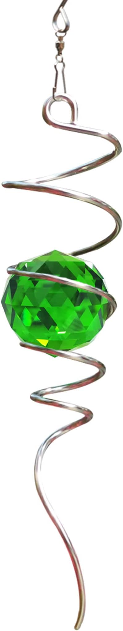 Fonmy Gazing Ball Spiral Tail -Decorative Wind Spinner Sun Catcher Rainbow Maker 11 inch Tail and 2 inch Green Crystal Orb. Indoor Outdoor Garden Decoration -13 inch Height-VerdiqueGarden
