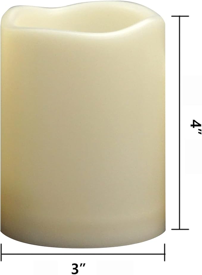 Waterproof Outdoor Battery Operated Flameless Pillar Candles with Timer White Plastic Realistic Flickering Fake Electric LED Lights for Lantern Garden Wedding Christmas Decorations 3”x4” 6 Pack-VerdiqueGarden