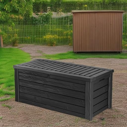 Keter Westwood 150 Gallon Resin Large Outdoor Storage Box for Patio Furniture, Outdoor Cushions, Garden Tools and Pool Floats, Dark Grey-VerdiqueGarden