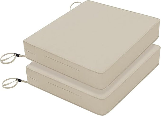 Favoyard Patio Chair Cushions 18.5 x 16 x 3 Inch Waterproof Outdoor Seat Cushions for Patio Furniture 3-Year Color Fastness Garden Sofa Couch Chair Pads with Handle & Adjustable Straps Set of 2, Beige-VerdiqueGarden