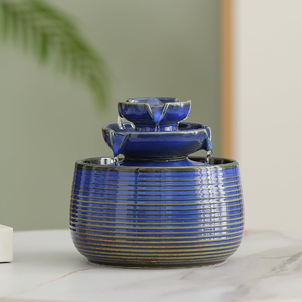 Outdoor and Indoor Water Feature Fountain Waterfall Tabletop Desktop mini Ceramic Garden Fountain (Blue A171)-VerdiqueGarden
