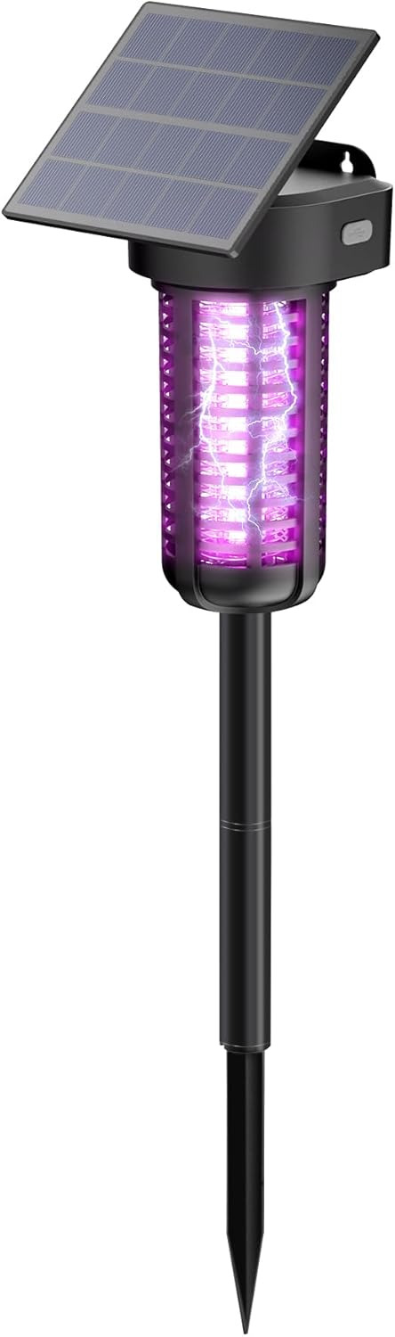Solar Bug Zapper Outdoor, Garden Mosquito Zapper Waterproof & Cordless & Rechargeable & Auto On/Off and Manual Mode，Flying Insect Zapper Mosquito Killer Lamp Catcher for Patio Camping-VerdiqueGarden