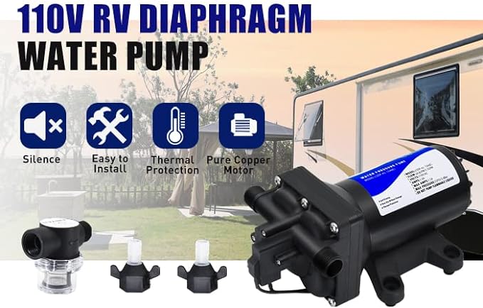 Water Pressure Booster Pump 110v Diapphragm Pump Inline Water Pump 75psi 5.5 GPM Self Priming RV Water Pump for Kitchen, Bathroom, RV, Marine Yacht, Caravan, Garden-VerdiqueGarden