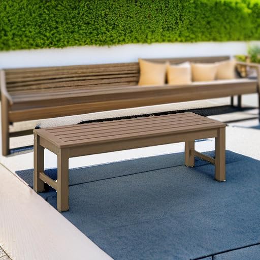 Psilvam Knight Bench, Two Person Outdoor Poly Lumber Patio Backless Bench, Weatherproof Garden Bench That Never Rot and Fade, Suit for Garden, Porch and Park (Brown)-VerdiqueGarden