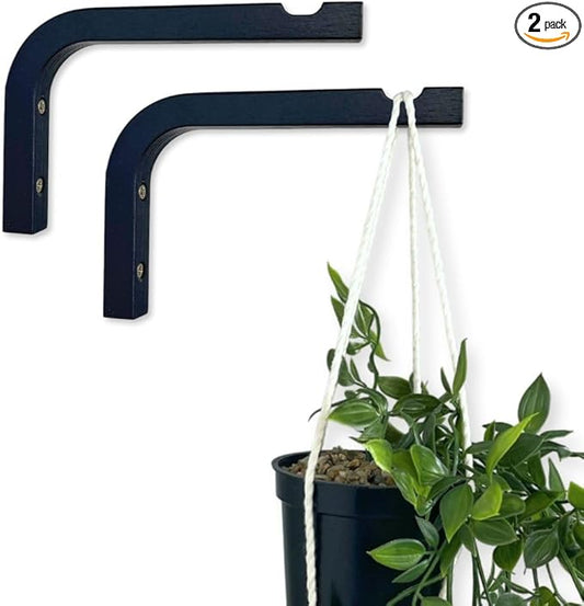 2-Piece Set of Plant Hooks for Wall 6 inch - Mounted Wooden Plant Hook - Indoor and Outdoor Bracket Plant Hanger for Planters, Lanterns, Bird Feeders, Patio Decorations (Black)-VerdiqueGarden