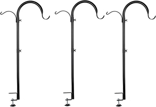 WOSIBO 3 Pack Three Span Deck Hook, 37 Inches Deck Bird Feeder Pole, Hanging Baskets Porch Multi-Hook for Deck Kit with Three Branches for Plant Hangers, Lanterns, Wind Chimes and More-VerdiqueGarden