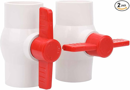 2Pcs 1-1/2" PVC Ball Valve Water Pipe Shut-off Valve Socket with Red T-Handle for Cold Water Supply lines, Irrigation Pipe fitting System(Socket x Socket), Schedule 40-VerdiqueGarden