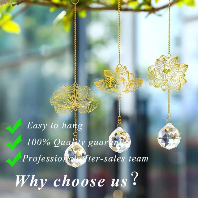 H&D HYALINE & DORA Suncatchers Lotus Leaf Pendant with Crystal Prisms Window Hang Sun Catcher Ornament Rainbow Maker for Home Garden Rearview Mirror Charms, Pack of 3-VerdiqueGarden