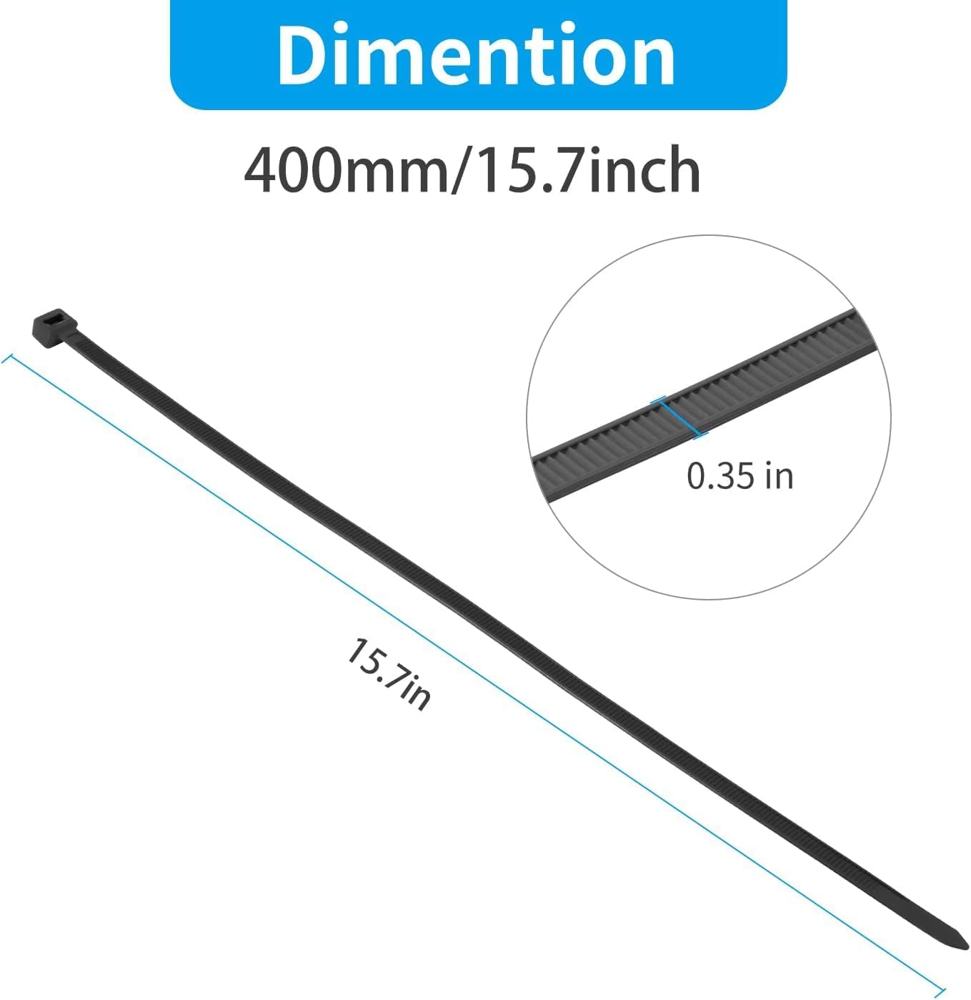 XINGO 16 Inch Black Large Zip Ties Heavy Duty 500 Pack, 200 LBS Ultra Strong Plastic Wire Ties, Large Cable Ties Extra Long Tie Wraps, Indoor and Outdoor UV Resistant-VerdiqueGarden