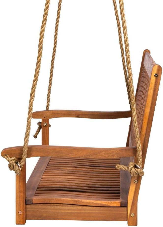 East Green Hayden 4 Foot Wooden Porch Swing in Natural Oil Finish - Outdoor Bench Swing Crafted from Naturally Weather-Resistant Acacia Wood-VerdiqueGarden