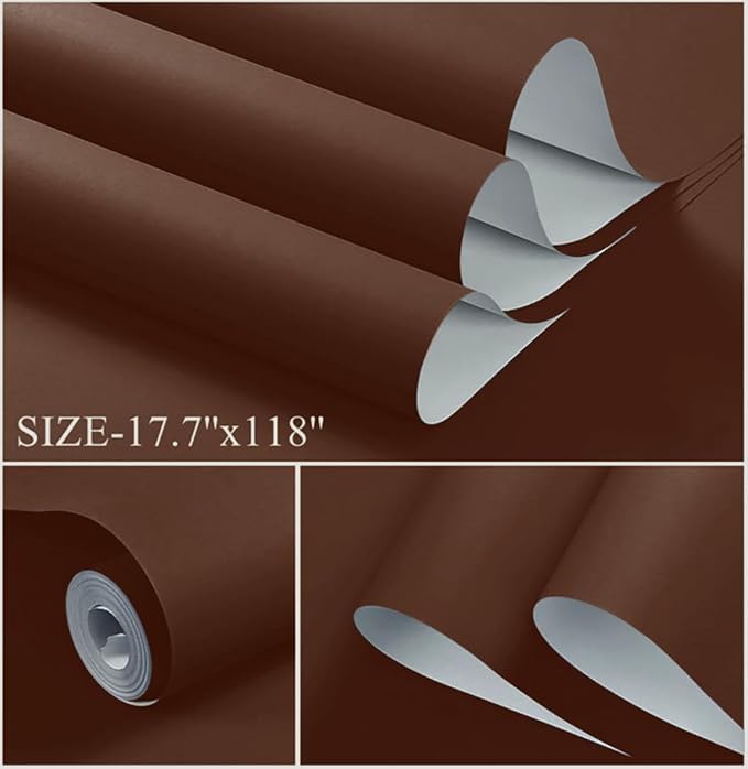 Dimoon 236''x17.7'' Brown Peel and Stick Wallpaper Contact Paper Modern Self Adhesive Wall Paper Removable Renter Friendly Textured Solid Color Shelf Cabinet Vinyl Roll (236''x17.7'',Orange Brown)-VerdiqueGarden