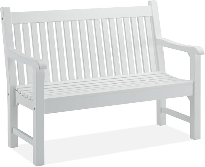 Psilvam 2-Person Poly Lumber Outdoor Bench with 700 Lbs Weight Capacity – Weatherproof Garden Seating for, Balcony Porch & Park, All-Weather Fade-Resistant Patio Furniture (White)-VerdiqueGarden